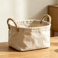 Handcrafted Linen Storage Basket with Jute Rope Handles